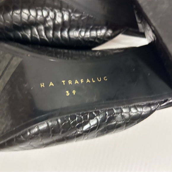 Zara Trafaluc black leather block heel mules shoes women size 39 EU / 8.5 US - Picture 9 of 10